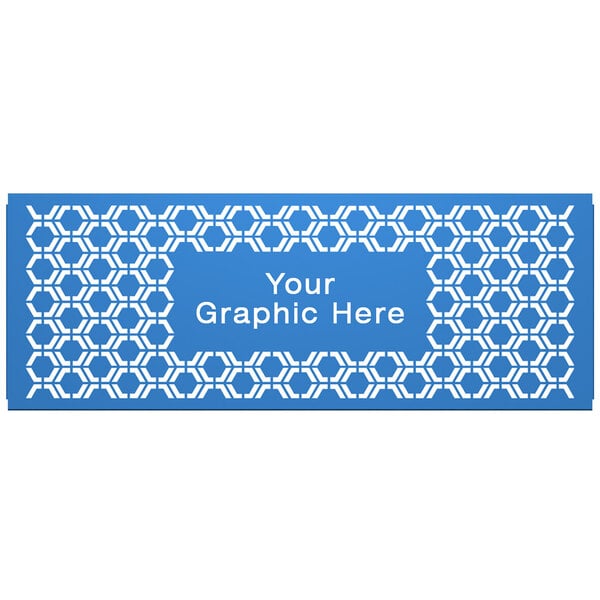 A sky blue hexagonal sign with white text.