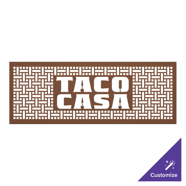 A brown SelectSpace square weave pattern partition panel with a white and brown logo.