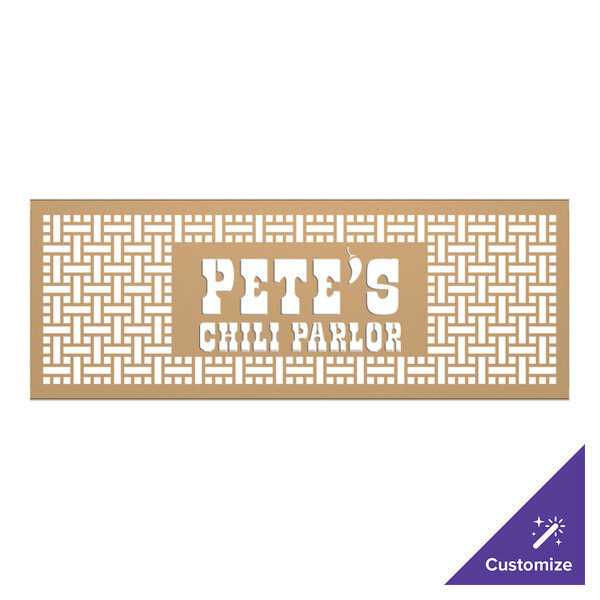 A SelectSpace sand square weave pattern panel with white text reading "Pete's Chill Trail"