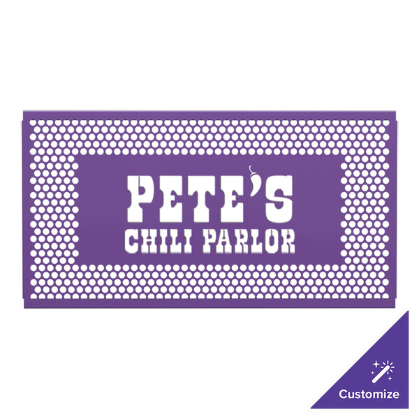 A purple and white customizable circle pattern panel with white text.