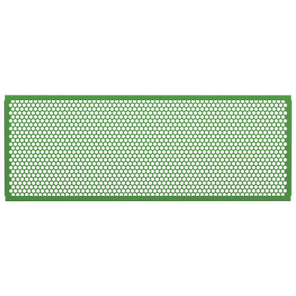 A green mesh partition with white circle patterns.