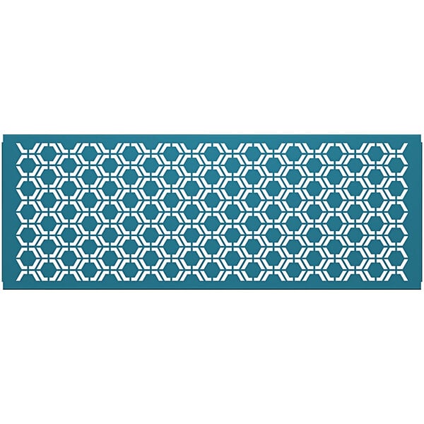 A teal hexagonal pattern on a white background.