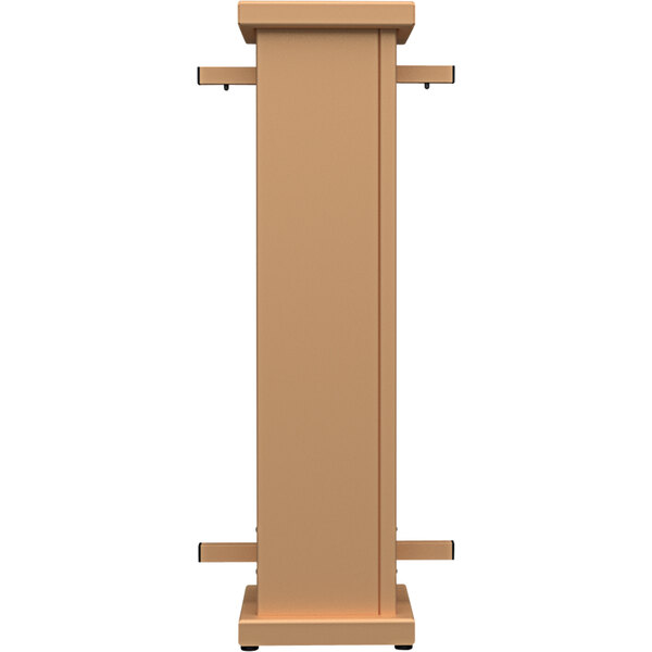 A brown rectangular SelectSpace planter stand with a square top cut-out on a rectangular wooden podium.