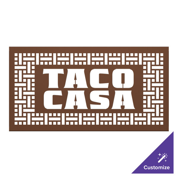 A brown SelectSpace square weave pattern partition panel with white text.