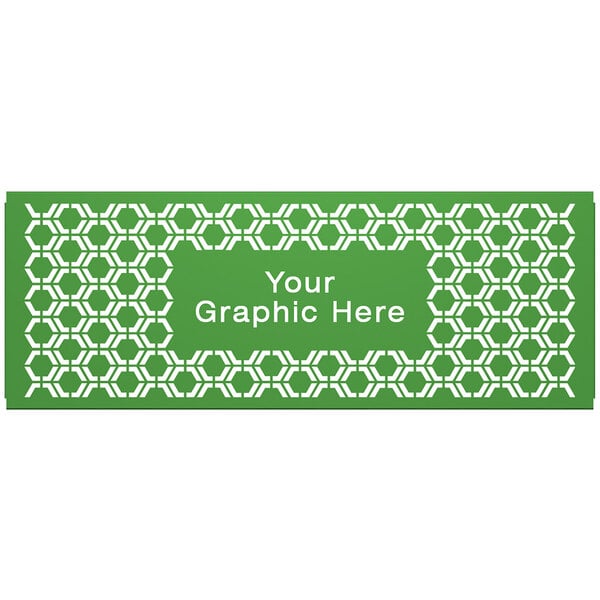 A green hexagonal partition panel with a white geometric pattern.