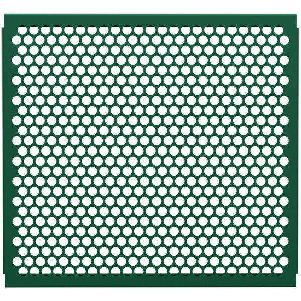 A forest green mesh partition panel with white circle pattern.