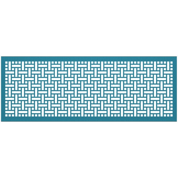 A teal rectangular panel with a white lattice pattern.