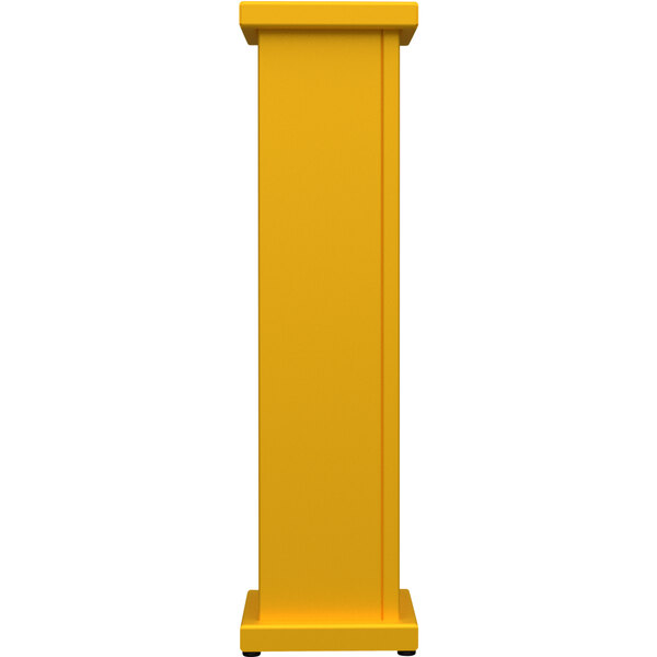 A bright yellow stand-alone planter with a circle top cut out.