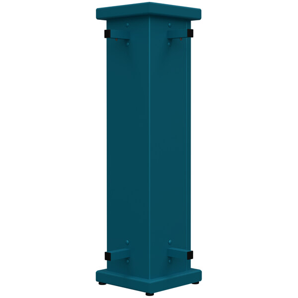 A teal rectangular corner planter with a circle top cut-out.