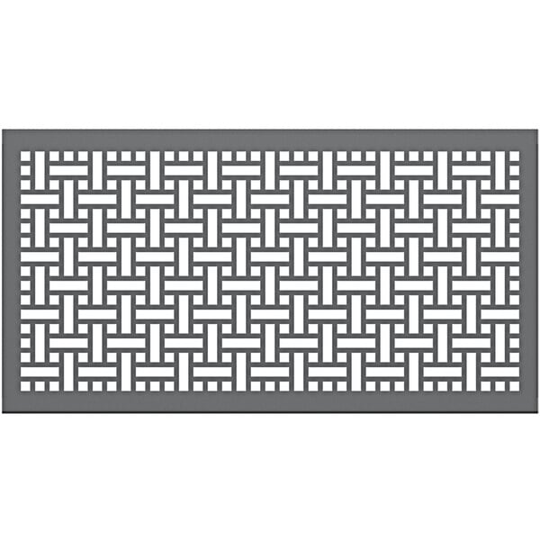 A grey rectangular metal panel with a square weave pattern and interlocking lines.