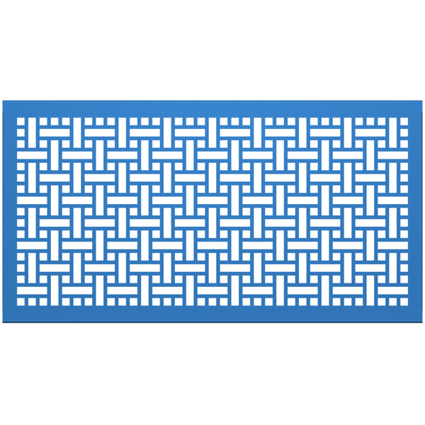 A blue rectangular panel with a white square weave pattern.