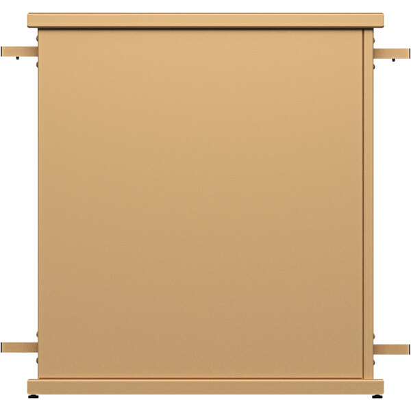 a tan rectangular object with a metal frame