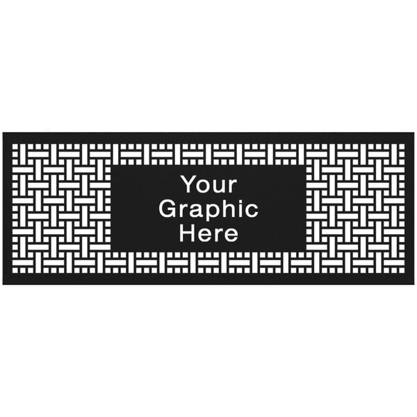 A black rectangular partition panel with a white square weave pattern.
