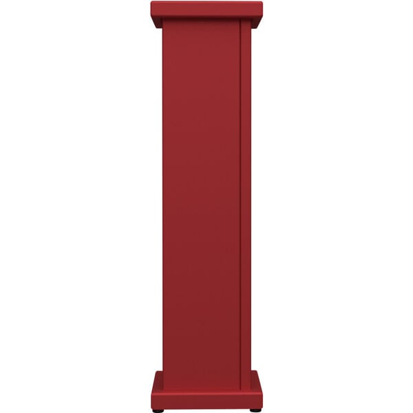 A red rectangular SelectSpace planter with a circle cut out on top.