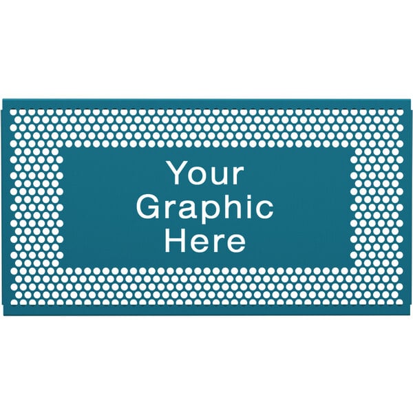 A blue sign with white circles and text reading "Your Graphic Here"