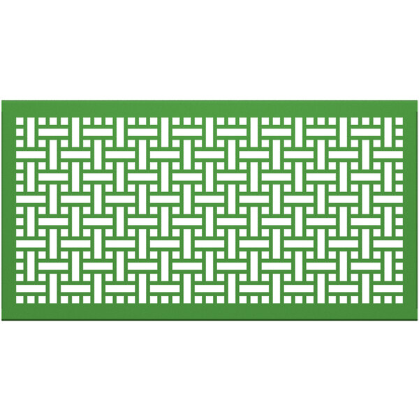 A green rectangular panel with a white square weave pattern.