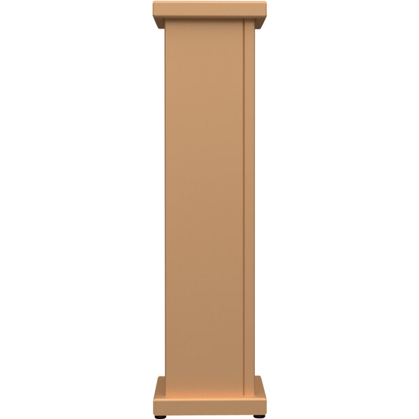 A sand-colored rectangular planter with a circle cut out on top.