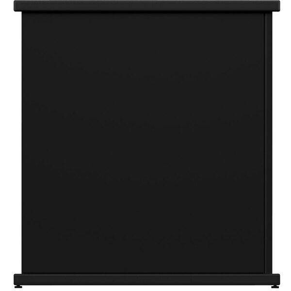 A black rectangular stand-alone planter with circle cut-outs on the top.
