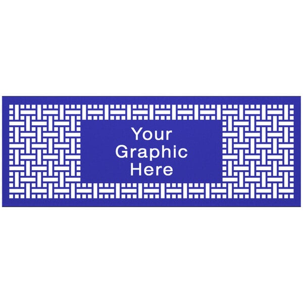 A royal blue square panel with a white lattice pattern.