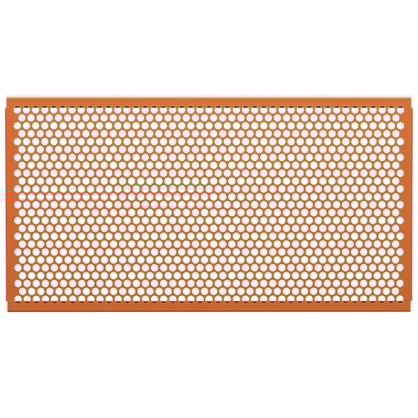 A burnt orange mesh partition panel with a circle pattern.