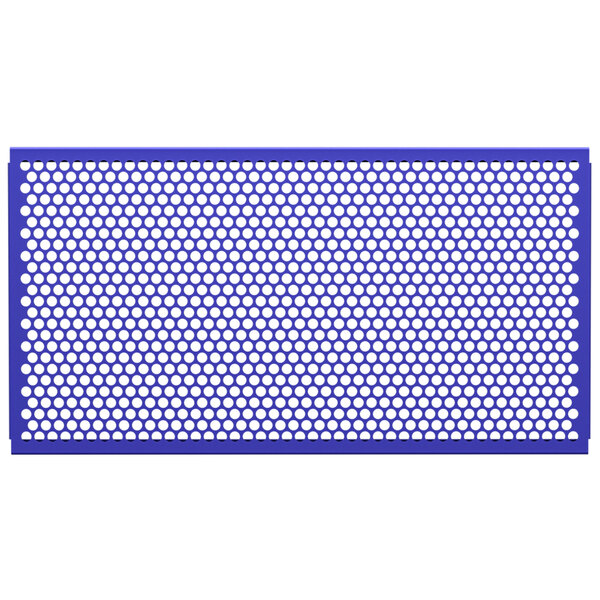 A close-up of a royal blue mesh with circle patterns.