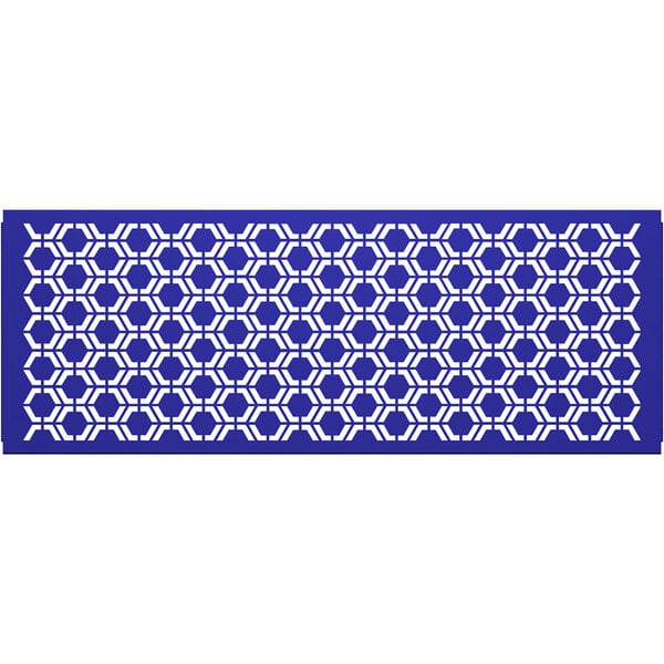 A royal blue rectangular partition panel with white hexagons in a hexagonal pattern.