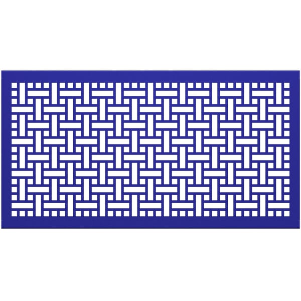 A blue rectangular object with a white square weave pattern.