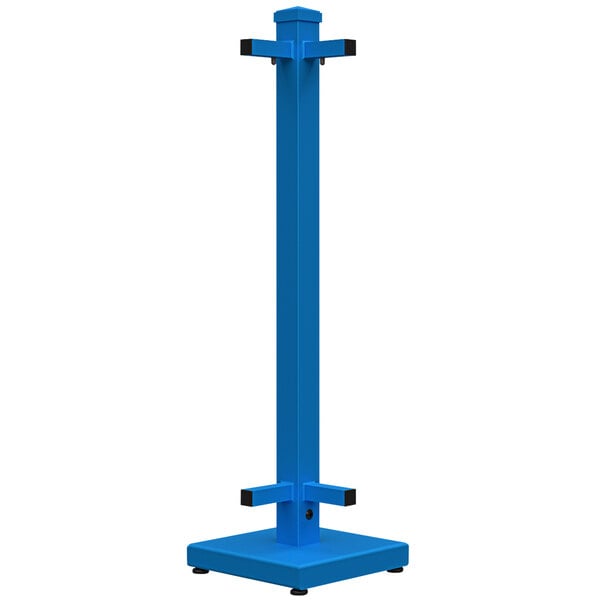 A sky blue metal SelectSpace corner stand with black legs.