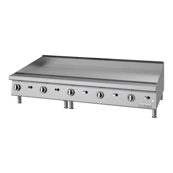 U.S Range UTGG60-G60M 60" Liquid Propane Chrome Plated Countertop Griddle with Manual Controls - 135,000 BTU