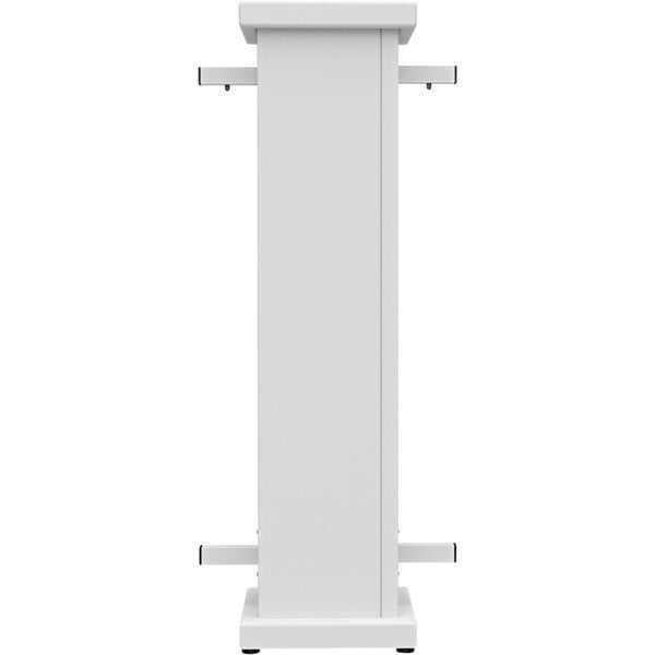 A white rectangular stand with a square top cut-out.