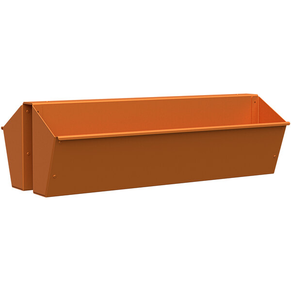 A burnt orange plastic hanging planter with shelves.