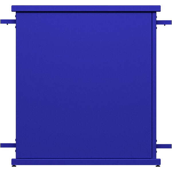 A royal blue rectangular metal planter with a rectangle top cut-out.