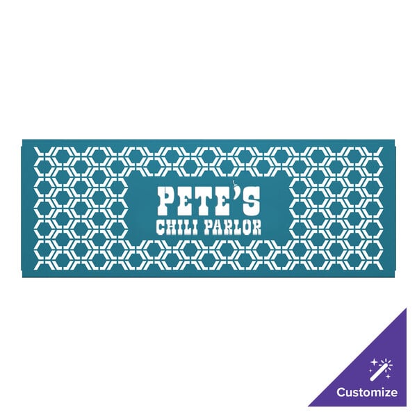 A teal hexagonal partition panel with white text.