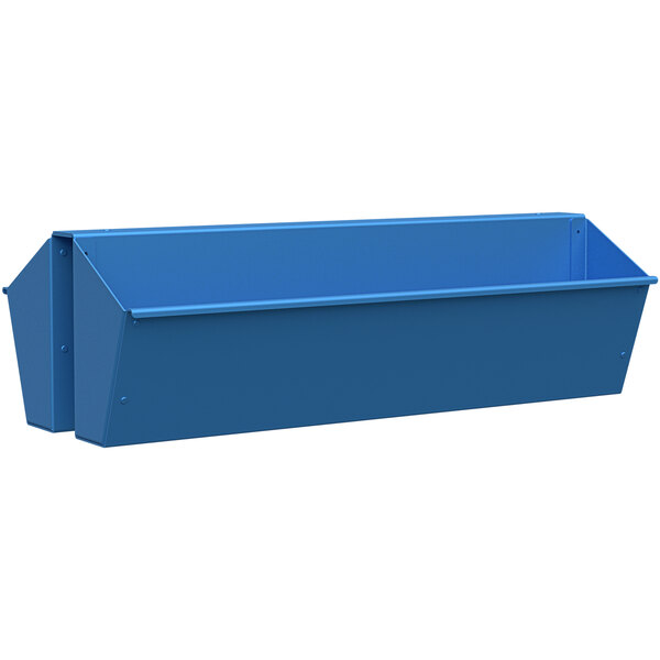 a blue rectangular container with a white background
