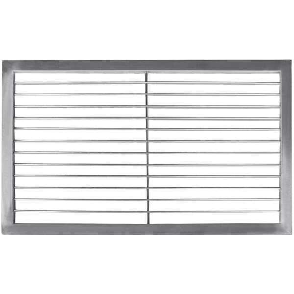 A stainless steel metal grate with lines.
