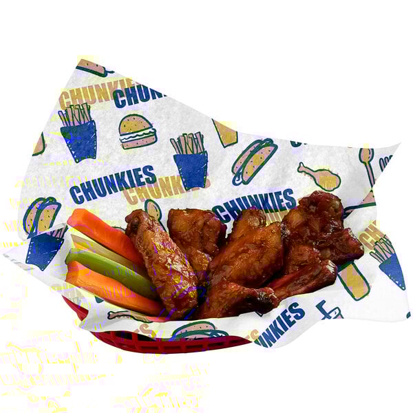 A white Choice customizable basket liner with a close up of a carrot and celery.