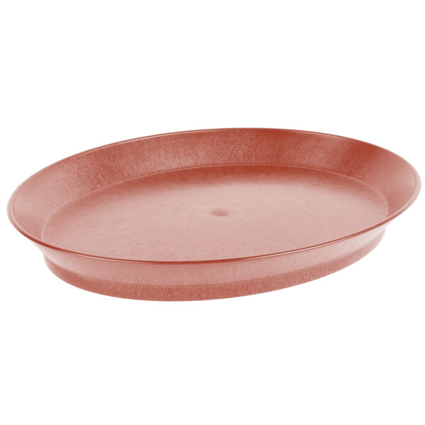 A paprika oval plastic deli server with a short base.