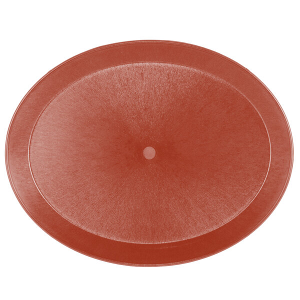 A red oval polypropylene deli server with a short base.