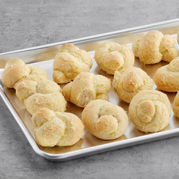 A tray of Europastry parbaked garlic knots.