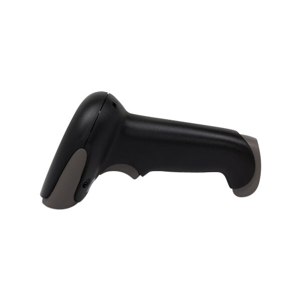A close-up of a black and grey POS-X EVO 2D barcode scanner.