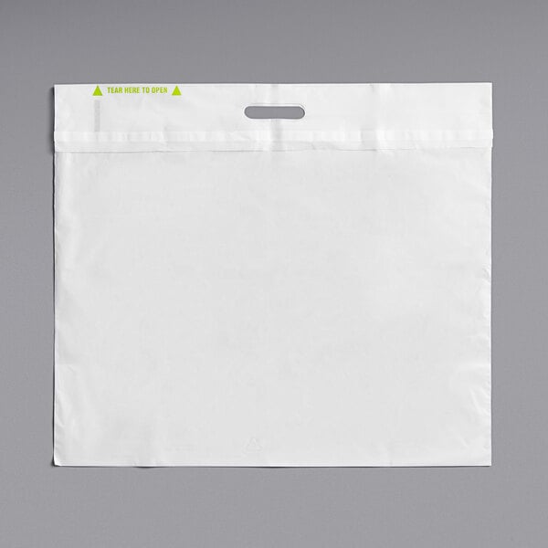 A white rectangular Fast Take tamper-evident plastic bag.
