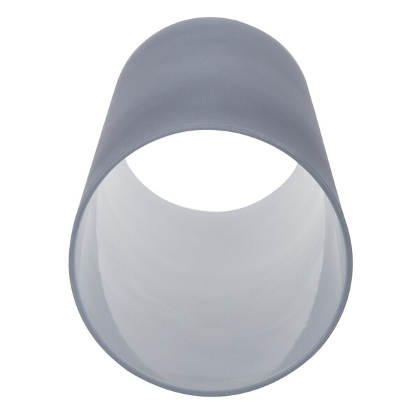 A close-up of a blue frosted cylinder globe.