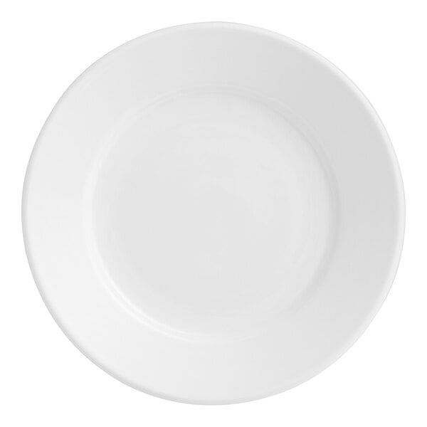 An Acopa bright white stoneware plate with a wide white rim.