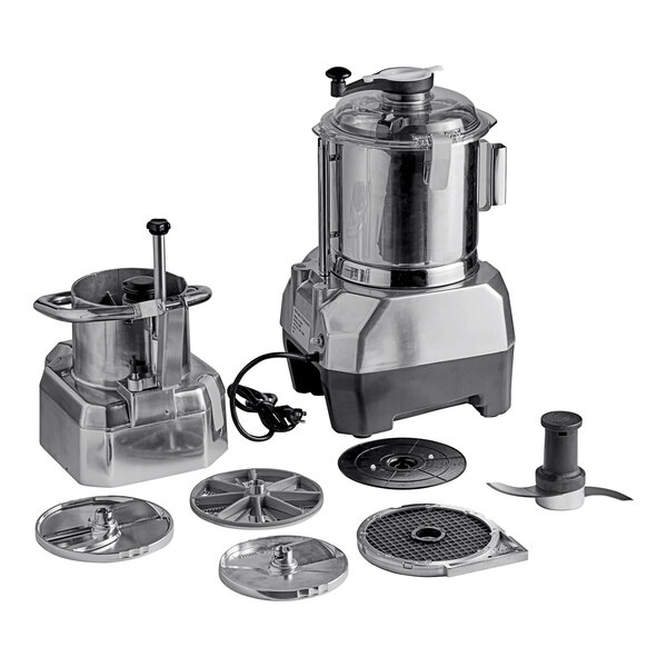 AvaMix Goliath combination food processor with stainless steel bowl and discs on a white background.