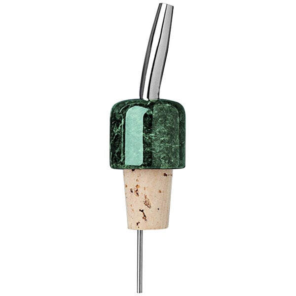 A green cork with a stainless steel tip and vent tube.