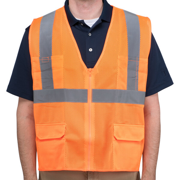 A Cordova orange high visibility safety vest with reflective stripes.