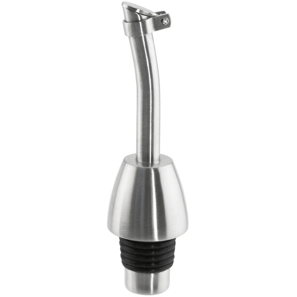 A Monopol stainless steel liquor pourer with a black flip cap.