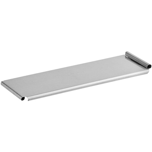 A silver rectangular Chicago Metallic aluminized steel pan with a metal sliding cover.