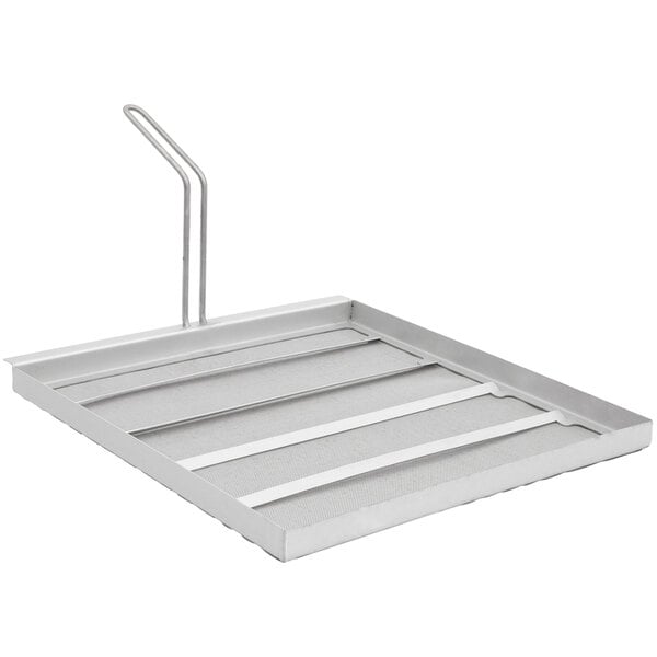 A stainless steel Frymate filter tray for Pitco deep fryers.