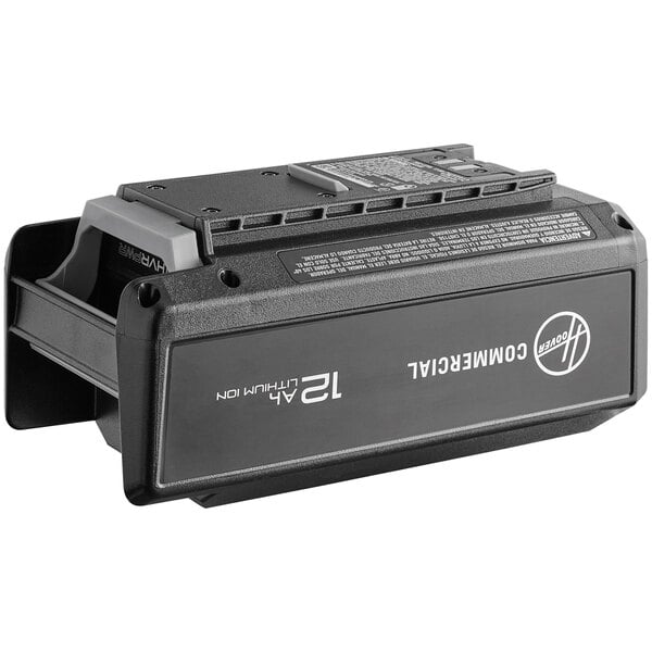 A black Hoover Li-Ion battery with white text on it.